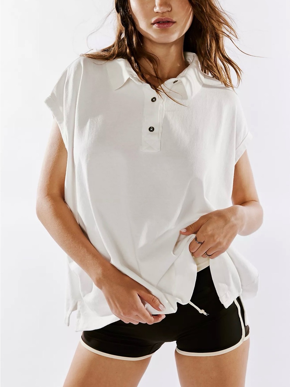 free people we the free keep on polo top size l ivory oversized cotton nwt